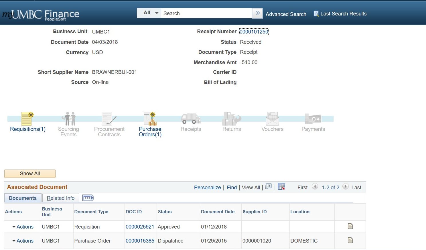 Print 9.2 Receipt Financial Services UMBC